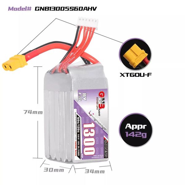 GAONENG GNB 1300MAH 19V HV 5S 60C 120C HV XT60 LiPo Battery For Cheap - Image 3