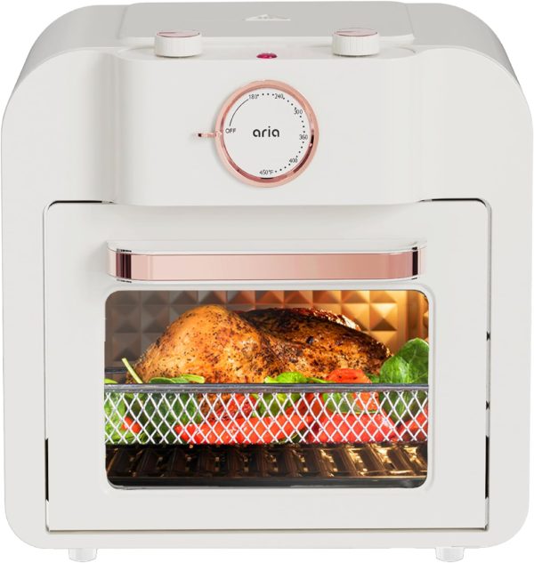 Aria Retro 17Qt Air Fryer Oven: 4-in-1 Functionality, Bake, Fry, Roast & Grill Complete with Air Fryer Basket & Mesh Trays For Discount