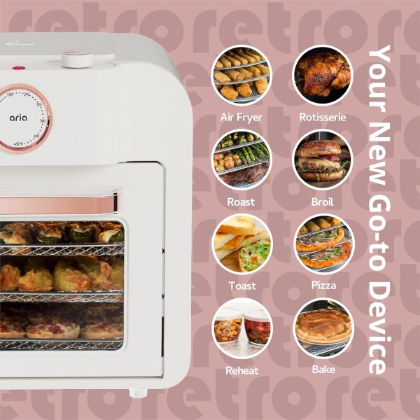 Aria Retro 17Qt Air Fryer Oven: 4-in-1 Functionality, Bake, Fry, Roast & Grill Complete with Air Fryer Basket & Mesh Trays For Discount - Image 3