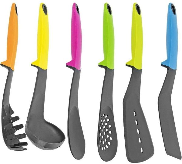 Set of 7 Kitchen Utensils w Holder, Silicone Handles - Includes Ladle, Spatula, Spoon, Spaghetti Server, and More For Cheap - Image 3