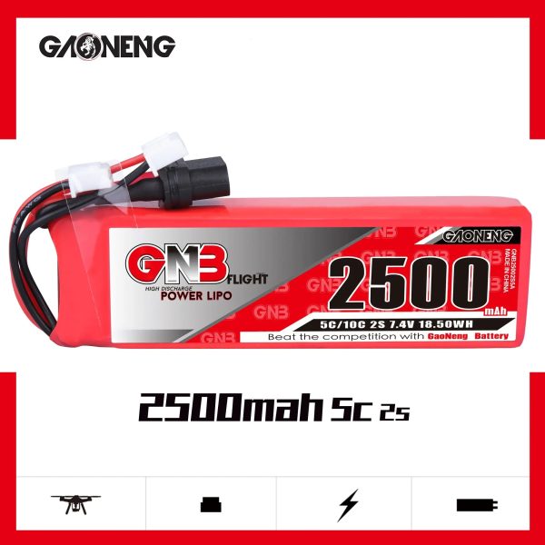 GNB LiPo Battery 2S 2500MAH 7.4V 5C 10C for FrSky X9D plus 2019 new edition XT60 XH2.54 connector Online now - Image 3
