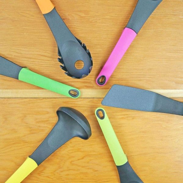 Set of 7 Kitchen Utensils w Holder, Silicone Handles - Includes Ladle, Spatula, Spoon, Spaghetti Server, and More For Cheap - Image 5