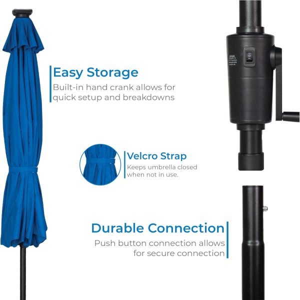 Sun-Ray 9  x7   Rectangular 8-Rib Next Gen Solar Lighted Patio Umbrella, 30 LED Lights with Unique Strip Lighting, Crank and Tilt, Aluminum Frame, Royal Blue For Cheap - Image 5